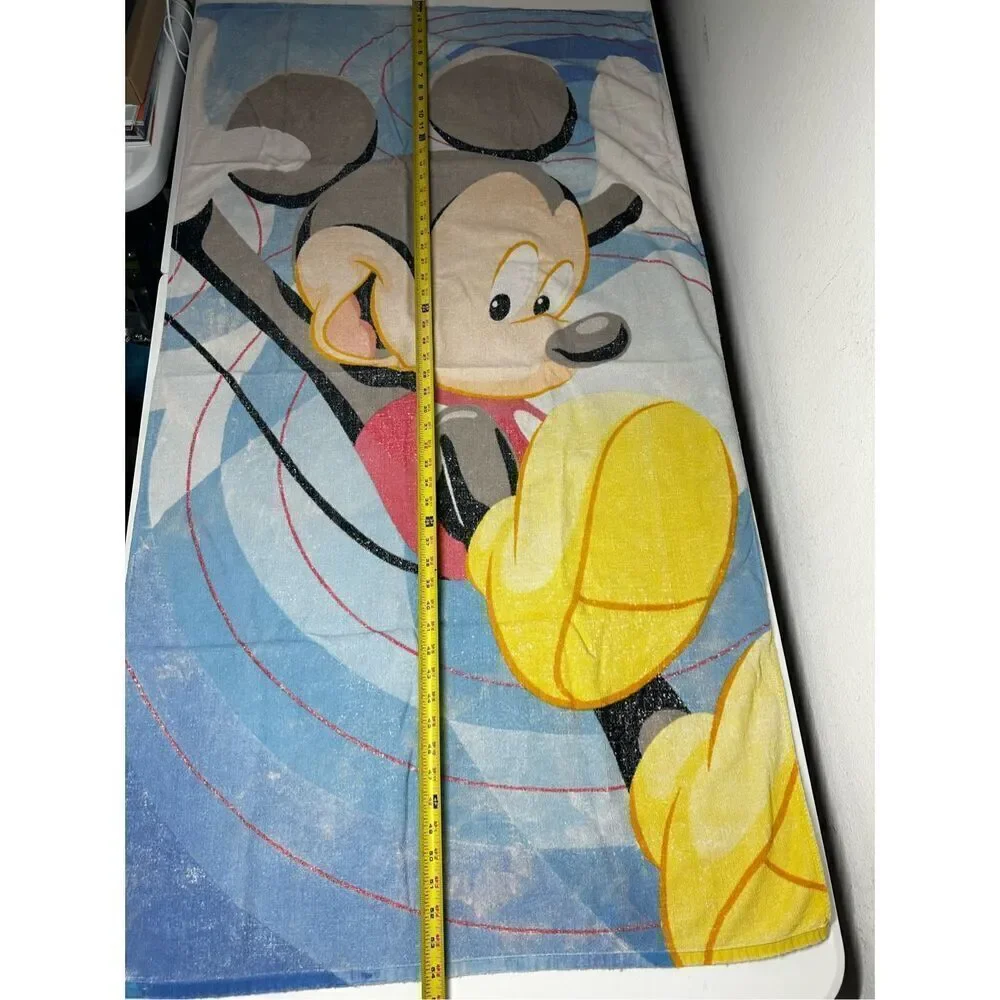 Vintage Rare Disney Mickey Mouse Beach Towel 100% Cotton Blue 29” X 54”